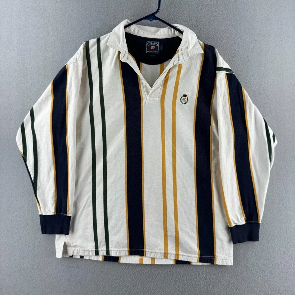 Vintage Chaps Ralph Lauren Rugby Shirt Mens Large 90s Striped Preppy Polo